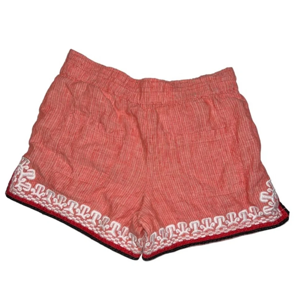 Anthropologie Beach Comber Linen Coral Embroidered High-Rise Shorts Size small